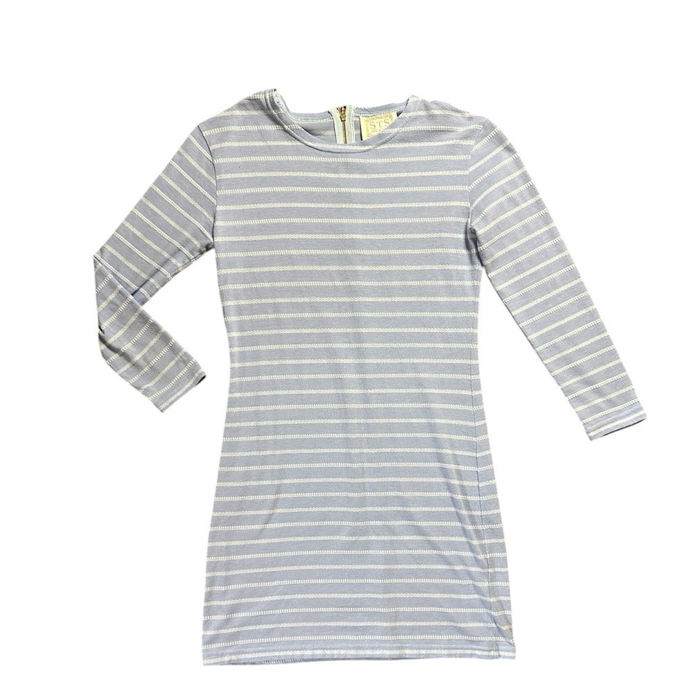 Tuckernuck Sail to Sable XS 3/4 Sleeve Mini Dress Sky Blue Striped Cotton